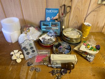 Sewing Collection: Buttons, Awl, Buttoneer, Wiss Pinking Shears And More