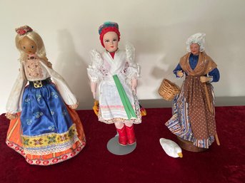 Lot 3 Dolls: Santon D'Argile Woman, Salvo USSR Russian, Vintage Lapland Girl