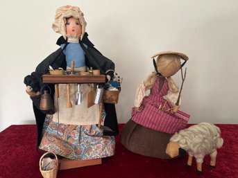 Lot 5 Dolls: English Pedlar Doll, Shepherd Girl With Sheep