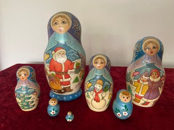 Wooden Matryoshka Russian Nesting Dolls Christmas Theme