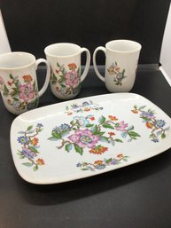 Vintage Dolphin Fine China Le Jardin Platter And 3 Coffee Cups