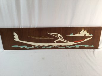 Huge MCM Gondola Wall Art On Walnut Veneer