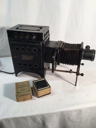 Antique Chas. Beseler Co. Magic Lantern Projector With Set Of Glass Slides