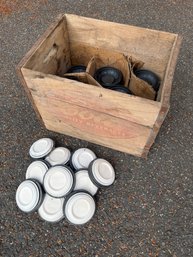 Colt Quality Beverages Wooden Box Full Of Clay Pigeon Vintage White Flyer Clay Targets Trap Shoot