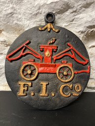 F.I. Co Cast Iron Fire Company Plaque Back Stamped 3770 EMG