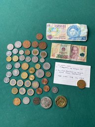 Collection Of International Money And Coins And Medals