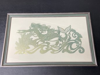 Mermaid Paper Cutting Art Framed Glass