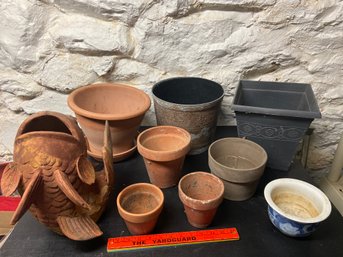 Terra Cotta Fish And Planters, Decorative Pots, Metal And Faux Terracotta