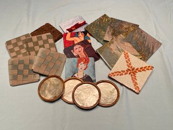 Collection Of Coasters Ceramic Tile Cork Wood And Fabric