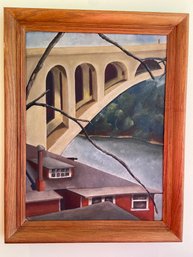 Original Architectural Painting On Canvas Board Unsigned Framed