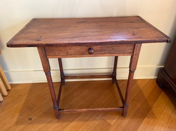 Antique Wooden Side Table With Single Drawer