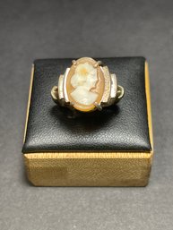 800 Silver Art Deco Ladies Ring Carved Cameo Size 5 1/4