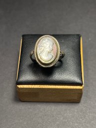 Abalone Carved Shell Cameo Ladies Ring In 800 Silver Size 6