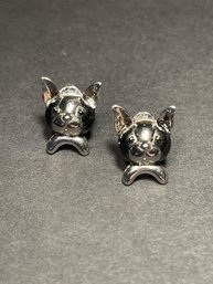 Pair Boston Terrier Dog Pierced Earring In Silver