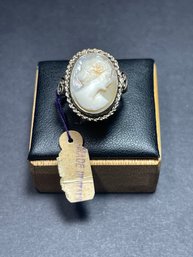 Gold Over 800 Silver Carved Shell Cameo Ring Size 7