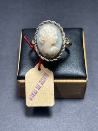 1920 800 Silver Carved Shell Cameo Ring Almost Size 9