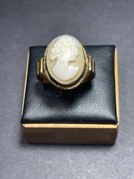 Antique Gold Over 800 Silver Italian Carved Shell Cameo Ring