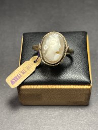 Carved Shell Cameo 800 Silver Ladies Ring Size 7