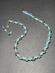 Vintage Auora Borealis Blue Colorless Crystal Bead Necklace