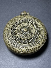 Solid Brass Bronze Ethnographic Locket Type Pendant Box