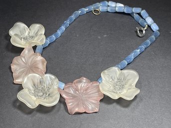 1980s Molded  Plastic Floral Beaded Necklace