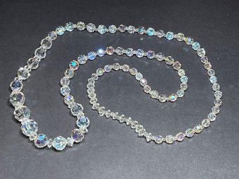 30 Long Auora Borealis Cut Crystal Beaded Necklace Vintage