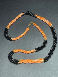 Vintage Coral And Black Onyx Beaded Necklace