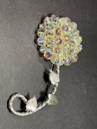 Large Vintage Silver Tone Aurora Borealis Floral Brooch