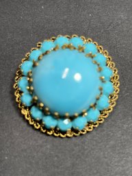 Turquoise Blue Glass Made In Austria Brooch Vintage