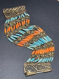 Egyptian Faience And Coral Bracelet Vintage 1920s