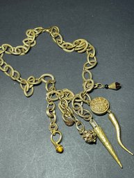 Signed Oatricia Locke Gilt Brass Necklace W Charm Pendants