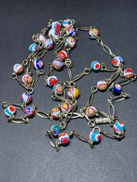 Vintage Millefiori Art Glass Beaded Link Necklace 44