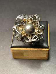 Large Floral Form Sterling Silver Ladies Ring Size 7