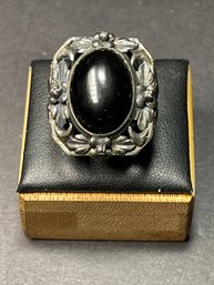 Arts And Crafts Sterling Silver Signed Black Onyx Ring