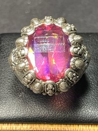 Large Pink Gemstone Ladies Ring Size 7 Sterling Silver