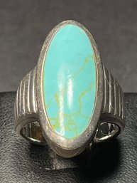 Large Turquoise Sterling Silver Ladies Ring Size 9