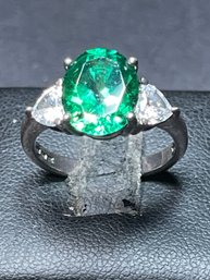 Sterling Silver Green White Gemstone Ladies Ring Size 7