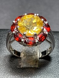 Fine Sterling Silver Citrine Garnet Ladies Ring Size 8