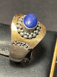 Sterling Silver Gold Lapis Ladies Ring Size 6