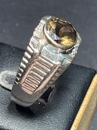 Art Deco Style Mens Ring Sterling Silver Smoky Quartz Size 11