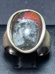 Odd Art Glass Stone Sterling Silver Ring Size 9