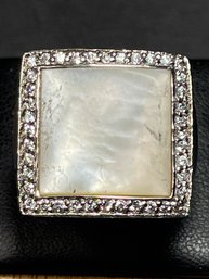 Large Sterling Silver Ladies Ring Square Mother Of Pearl Gemstone Ring Size 7.5