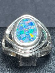 Fine Contemporary Sterling Silver Ring W Opal Size 9