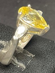 Sterling Silver Canary Citrine Gemstone Ring Size 7