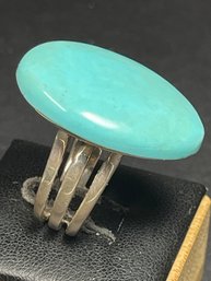 Large Sterling Silver Turquoise Ring Size 8