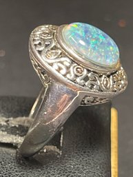 Fine Sterling Silver Ladies Ring W Opal Stone Size 9.5