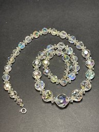 Vintage Auora Borealis Cut Crystal Grafuated Bead Necklace 20