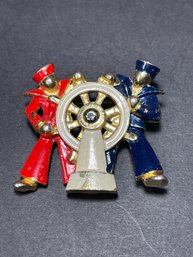 Vintage Wwii Era Lisner Red White Blue Sailors At Wheel Brooch