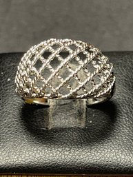 Basket Weave Dome Shaped Sterling Silver Ring Size 7