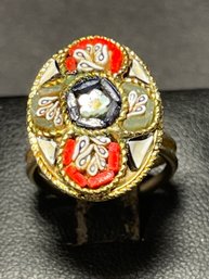 Vintage Italian Micro Mosaic Gilt Brass Ring Fits Any Size